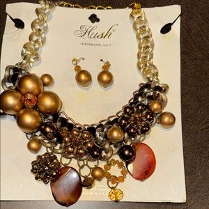 Gold and Brown Statement Necklace and Earring Set